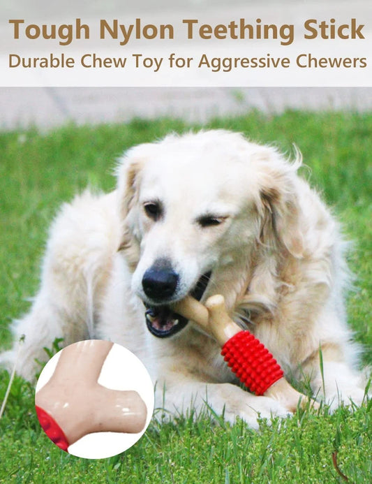 Durable Dog Chew Toy for Aggressive Chewers, Large Nylon and Rubber Teething Stick for Medium and Large Dogs, Textured Chewing Toy for Daily Play and Dental Contact