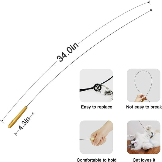 Interactive Bird Feather Cat Teaser Wand with 4 Refill Attachments, Flexible Wire Fishing Rod Toy with Bell and Comfortable Handle for Indoor Cats and Kittens Exercise Play