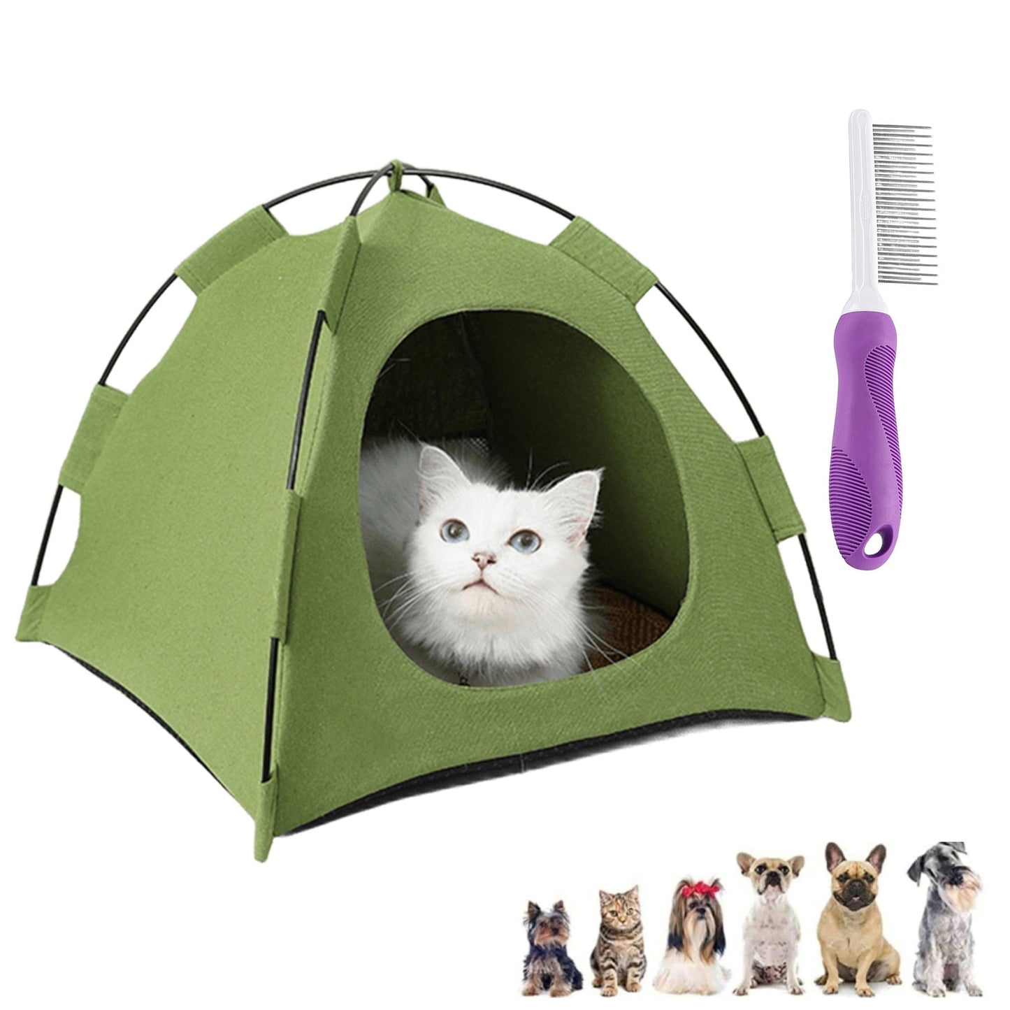 Waterproof Pet Bed Tent with Breathable Canvas, Cozy Cave Style Indoor Bed for Cats and Small Dogs, Foldable Puppy and Kitten Tent House with Cushion and Grooming Comb