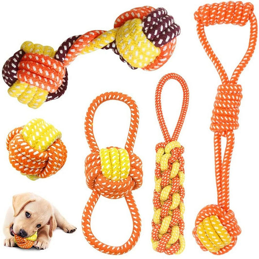 Interactive Dog Rope Ball Toy for Small and Medium Dogs, Natural Cotton Chewing and Tug of War Toy, Washable Lightweight Dog Toy for Daily Play and Training