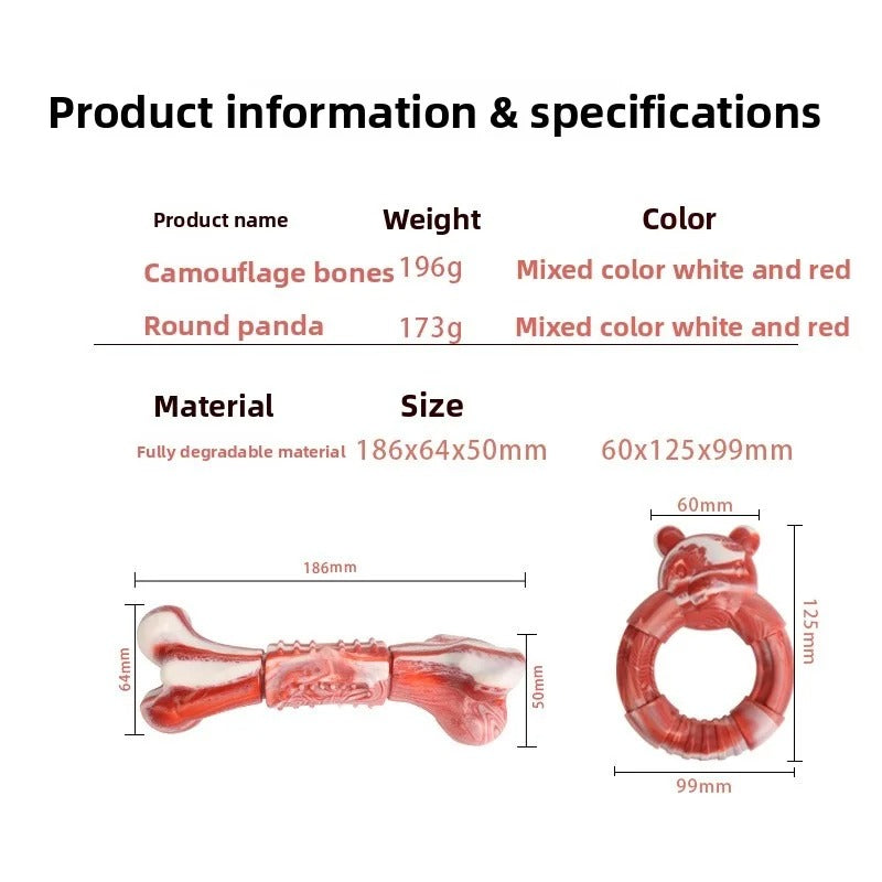 Eco-Friendly Degradable Dog Chew Toys Set for Large and Medium Dogs, Bite Resistant Panda Ring and Bone Style Chewing Toys, Durable Textured Dog Toys for Daily Play and Dental Support