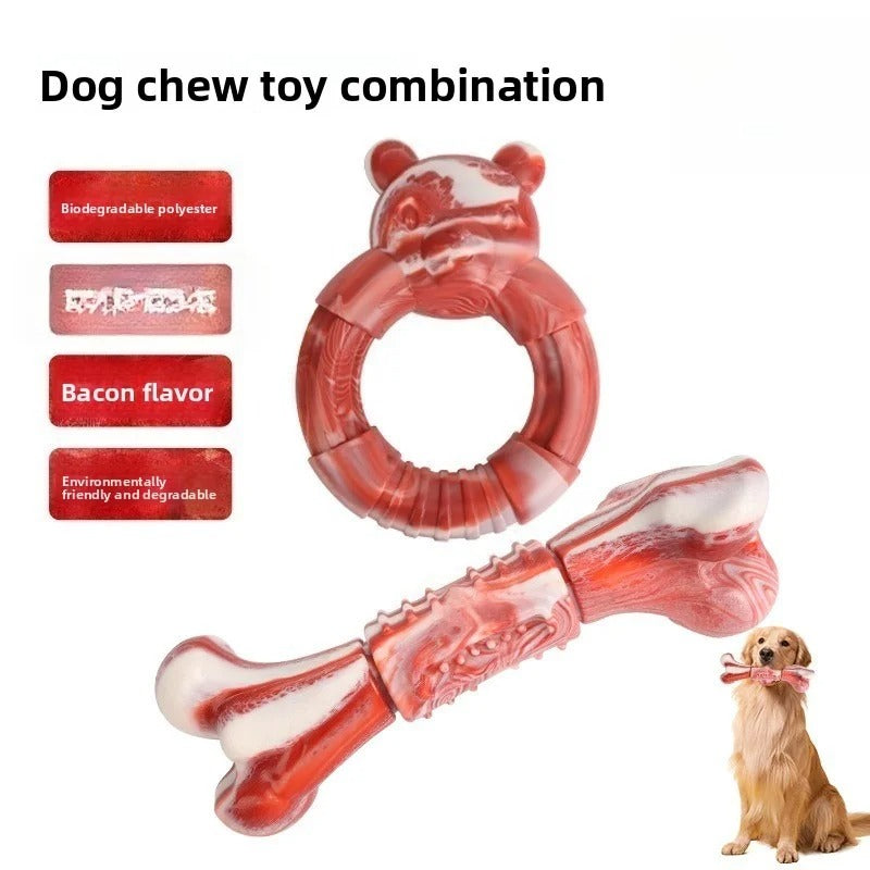 Eco-Friendly Degradable Dog Chew Toys Set for Large and Medium Dogs, Bite Resistant Panda Ring and Bone Style Chewing Toys, Durable Textured Dog Toys for Daily Play and Dental Support