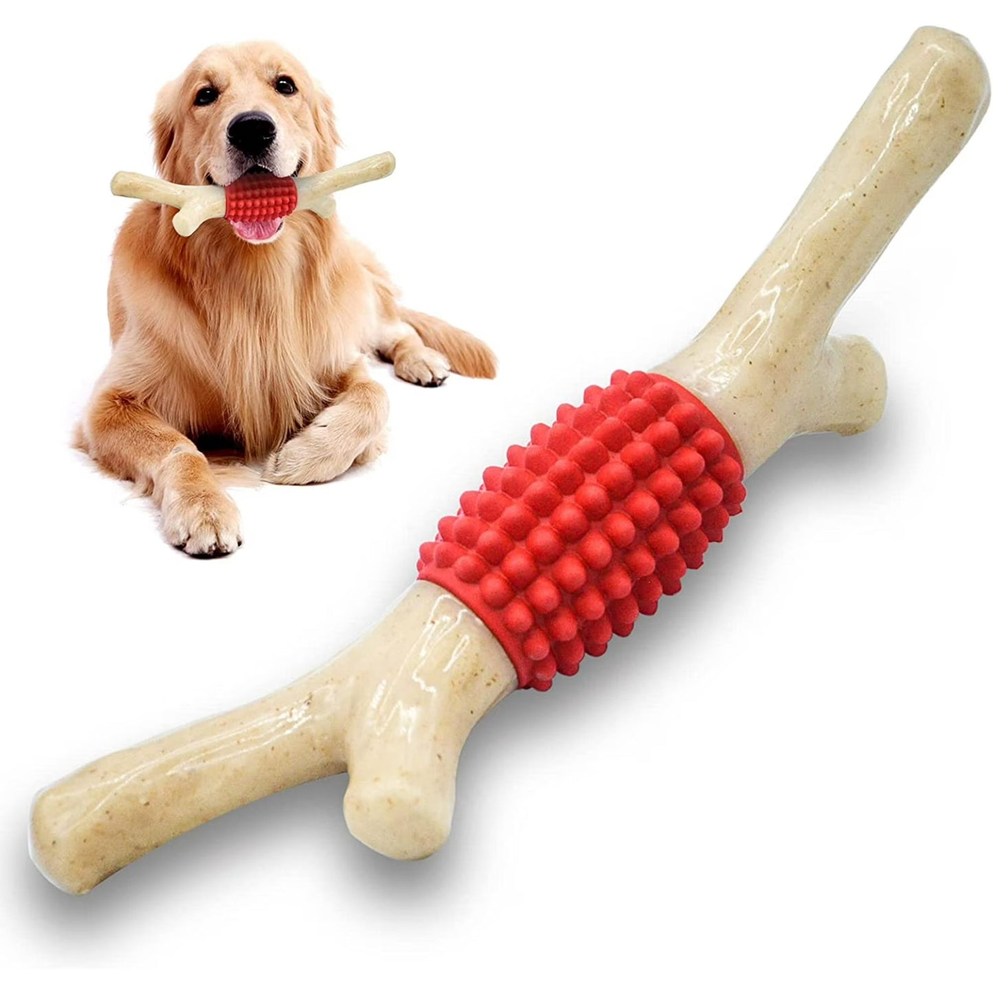 Durable Dog Chew Toy for Aggressive Chewers, Large Nylon and Rubber Teething Stick for Medium and Large Dogs, Textured Chewing Toy for Daily Play and Dental Contact