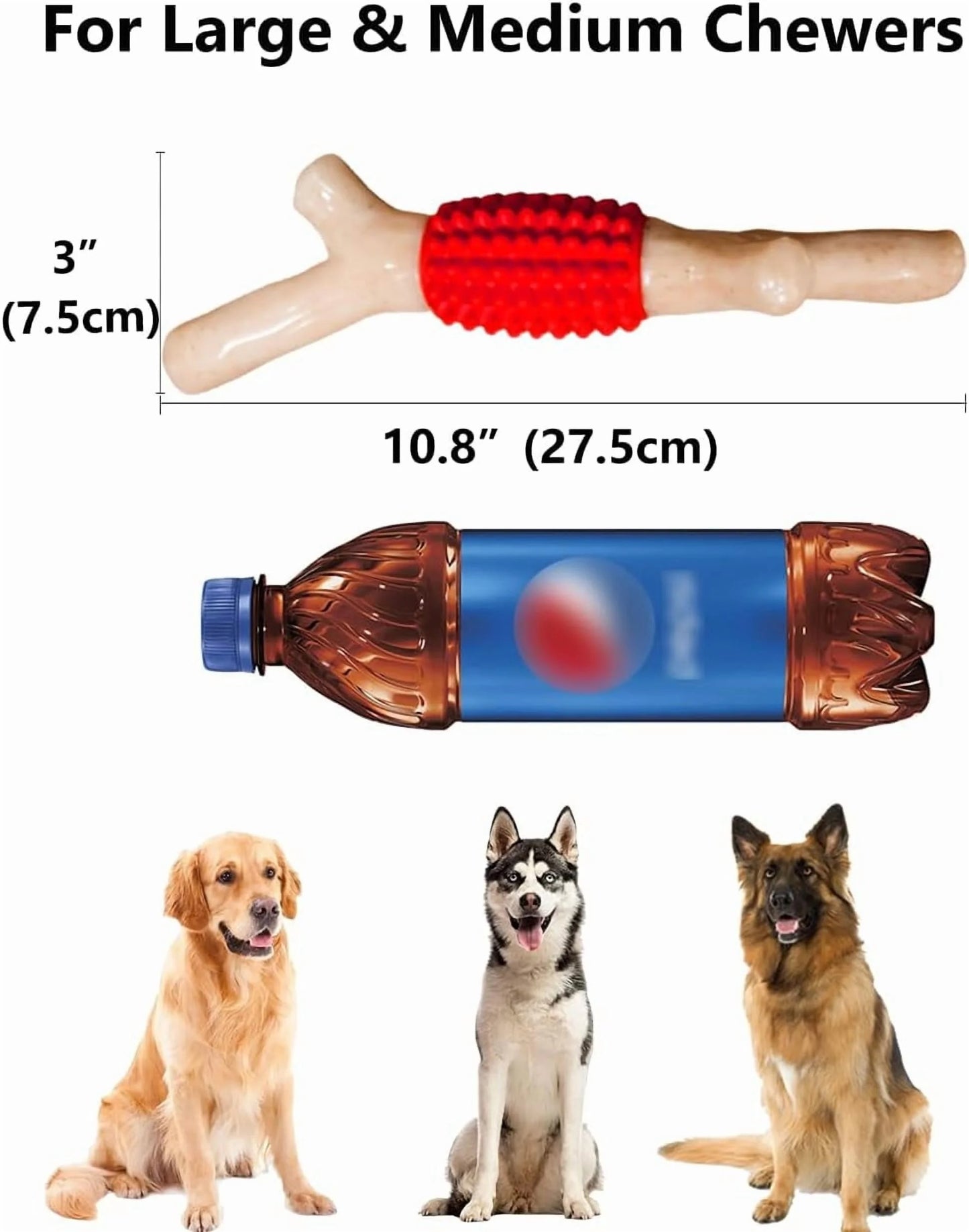 Durable Dog Chew Toy for Aggressive Chewers, Large Nylon and Rubber Teething Stick for Medium and Large Dogs, Textured Chewing Toy for Daily Play and Dental Contact