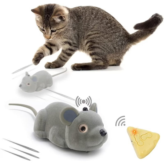 Interactive Remote Control Mouse Cat Toy for Indoor Cats, Automatic Moving Electronic Mouse with Obstacle Detection, USB Rechargeable and Realistic Flocking Design for Hunting and Play