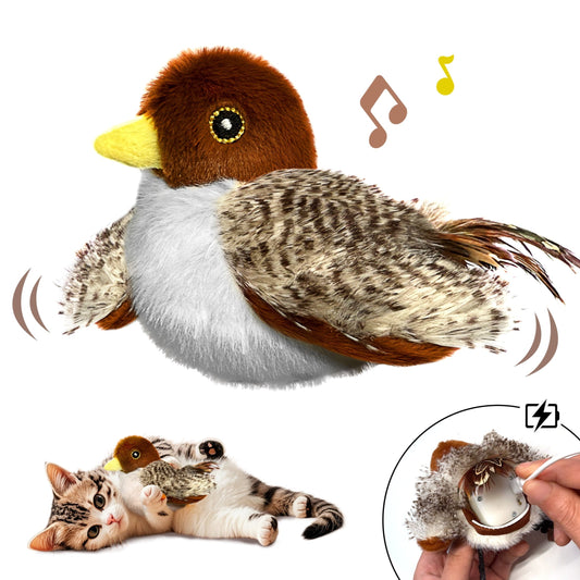 Interactive Rechargeable Flapping Bird Cat Toy for Kittens and Adult Cats, Motion-Activated Touch Sensor Toy with Realistic Bird Sounds, Feathered Wings, and Catnip for Indoor Exercise and Hunting Play
