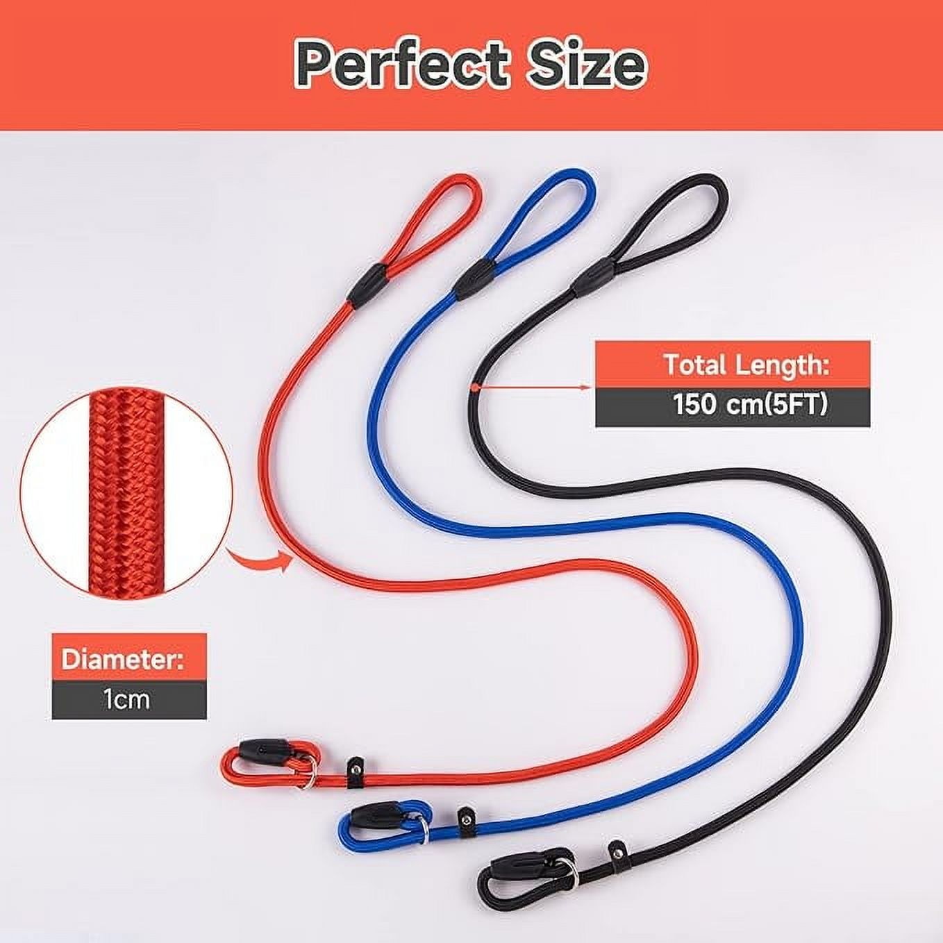3pcs Adjustable Slip Lead Dog Leash, Durable Nylon Rope Leash for Training, Walking, Running, and Outdoor Activities for Small, Medium, and Large Dogs