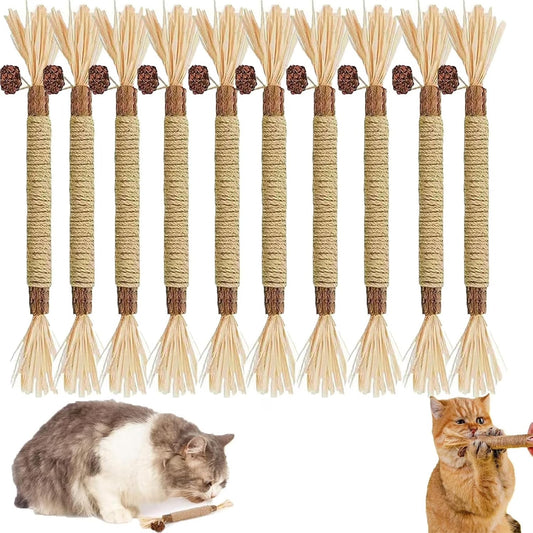 Natural Silvervine Cat Chew Sticks for Dental Health, Stress Relief, and Interactive Play, Breath-Freshening Chews for Kittens and Adult Cats, Safe and All-Natural Cat Toys