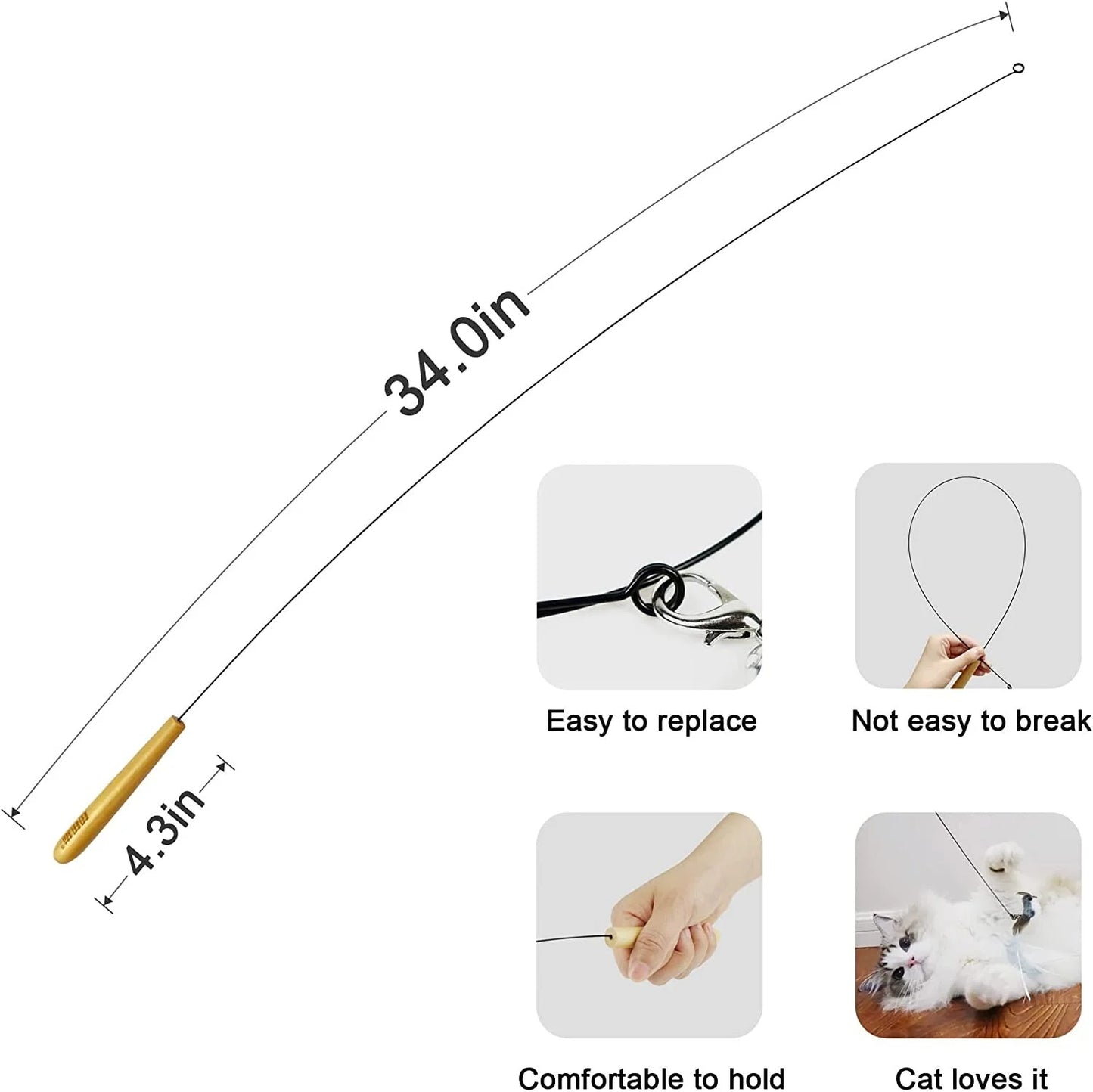 Interactive Bird Feather Cat Teaser Wand with 4 Refill Attachments, Flexible Wire Fishing Rod Toy with Bell and Comfortable Handle for Indoor Cats and Kittens Exercise Play