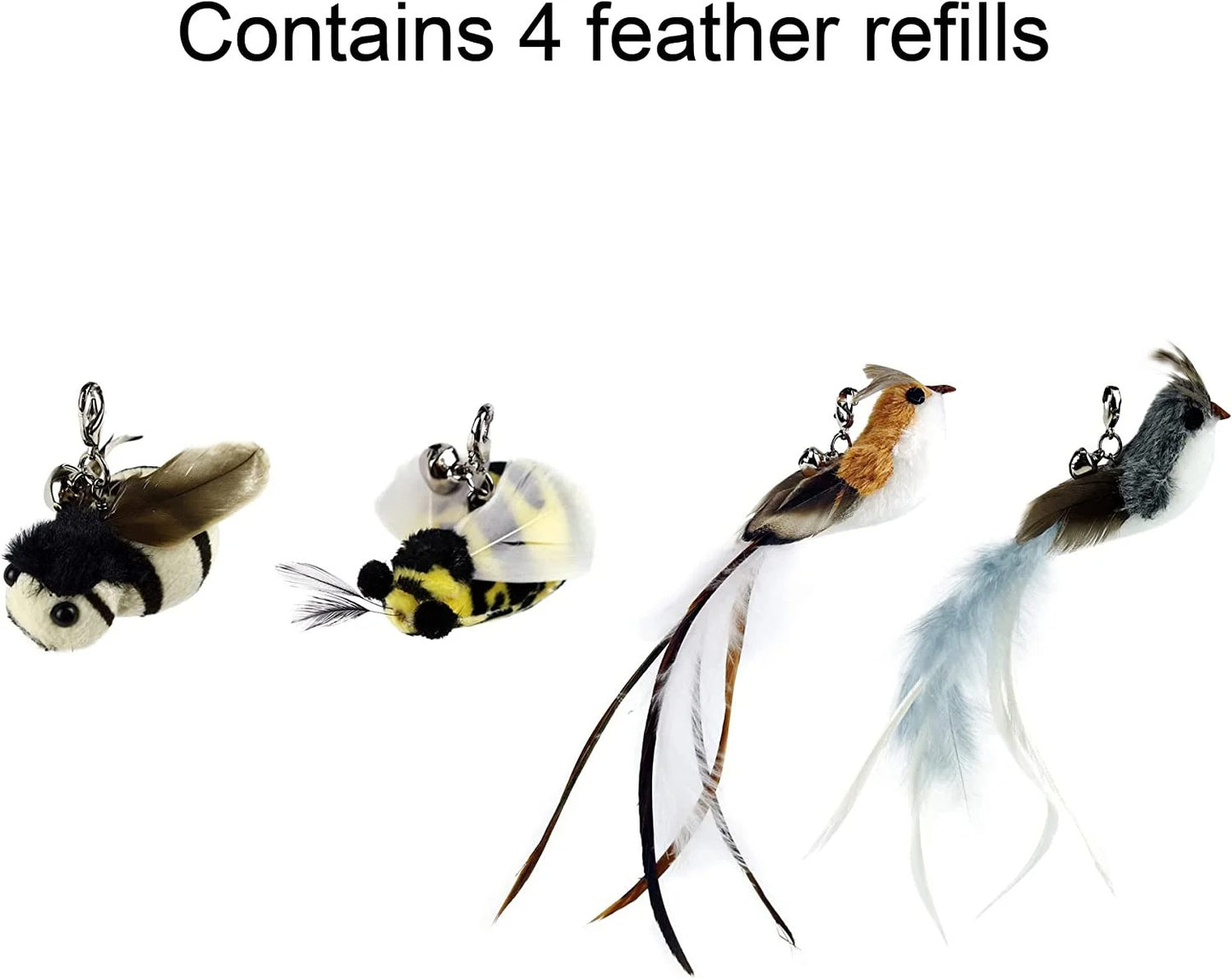 Interactive Bird Feather Cat Teaser Wand with 4 Refill Attachments, Flexible Wire Fishing Rod Toy with Bell and Comfortable Handle for Indoor Cats and Kittens Exercise Play