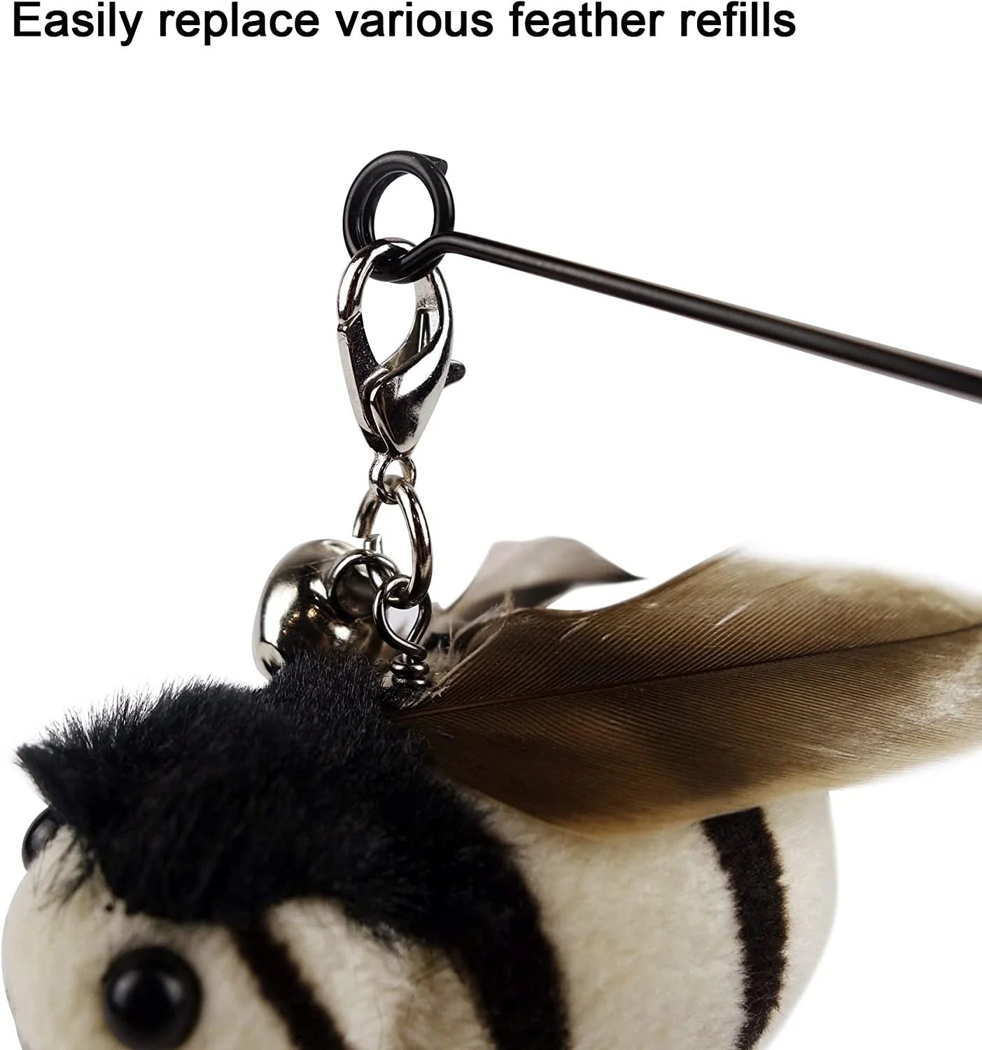 Interactive Bird Feather Cat Teaser Wand with 4 Refill Attachments, Flexible Wire Fishing Rod Toy with Bell and Comfortable Handle for Indoor Cats and Kittens Exercise Play