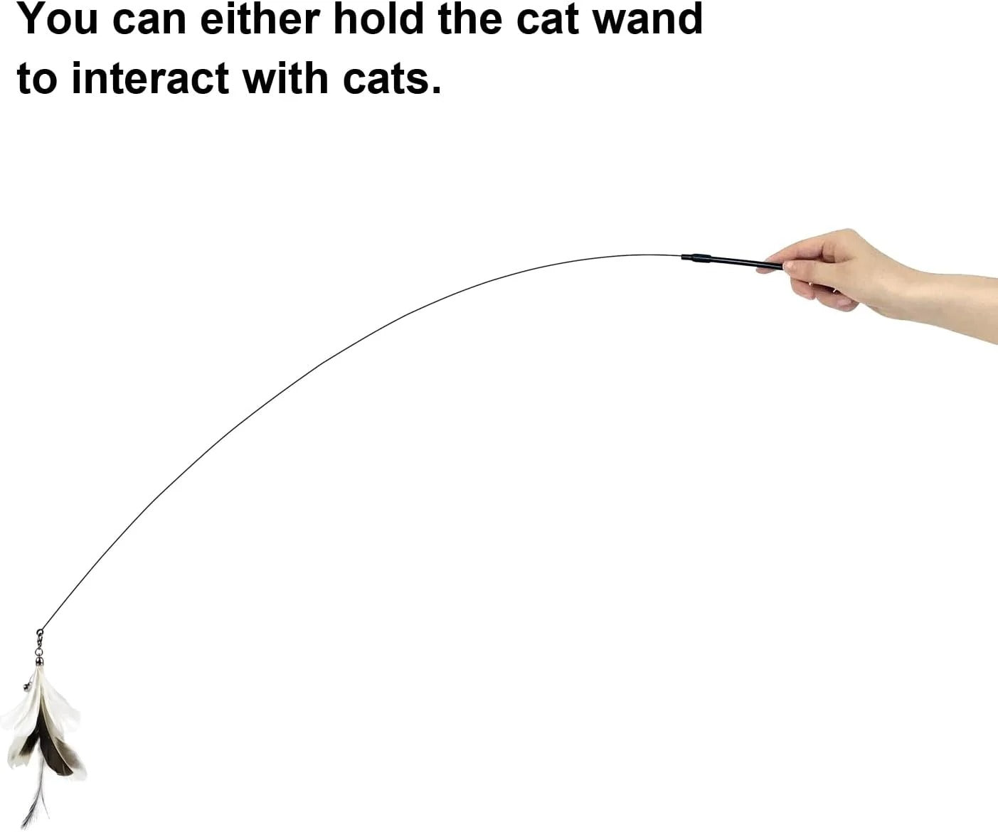 Interactive Bird Feather Cat Teaser Wand with 4 Refill Attachments, Flexible Wire Fishing Rod Toy with Bell and Comfortable Handle for Indoor Cats and Kittens Exercise Play