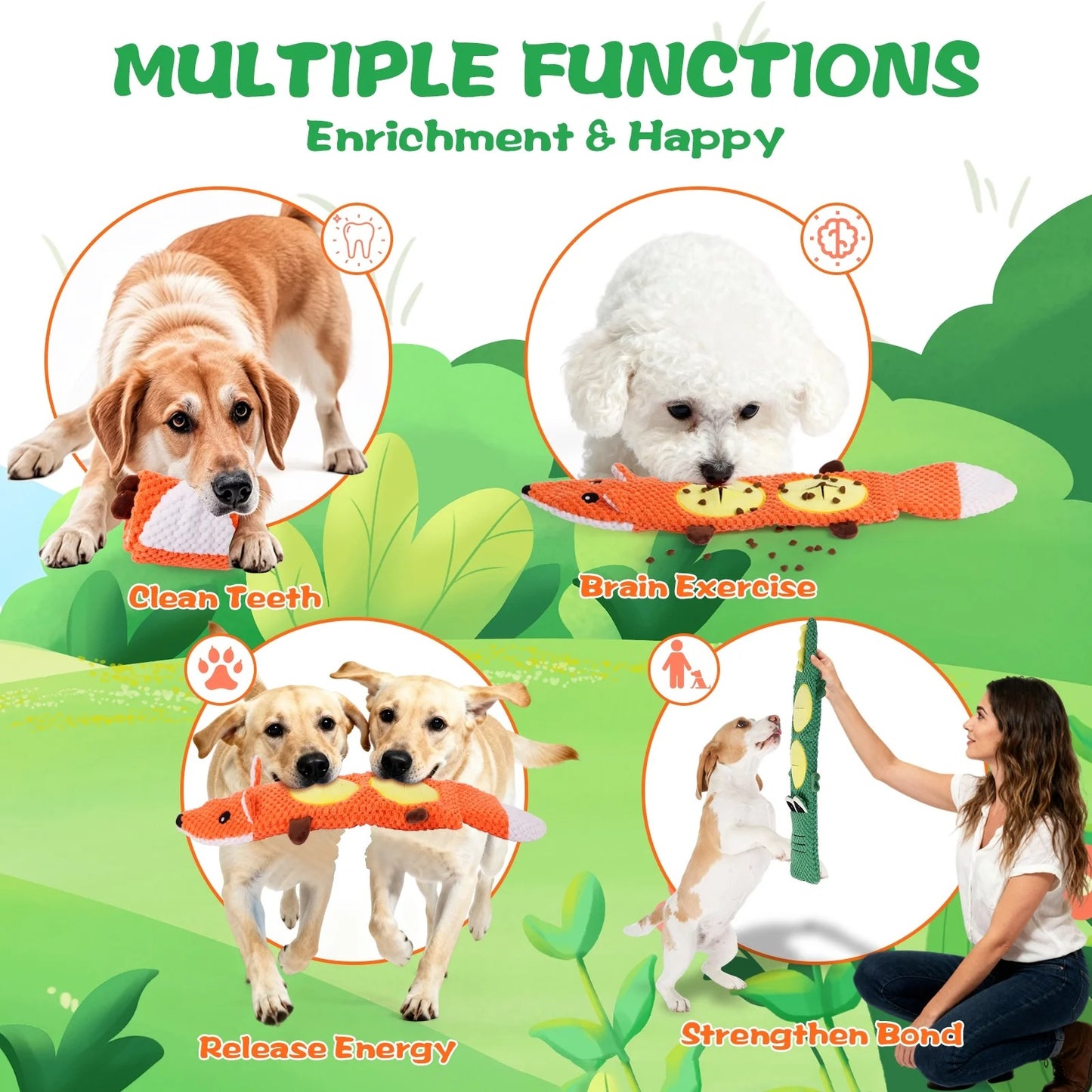2-Pack Interactive Dog Chew Toys for Small & Medium Breeds, Squeaky Plush Toys for Teething, Mental Stimulation, Boredom Relief, Durable Safe Non-Stuffing Dog Toys