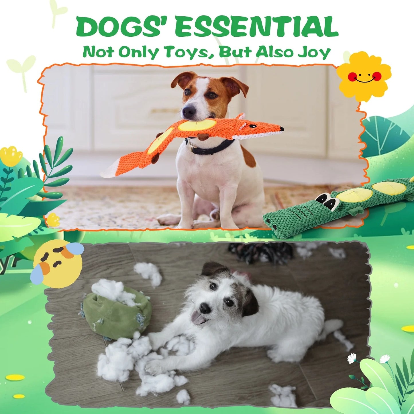 2-Pack Interactive Dog Chew Toys for Small & Medium Breeds, Squeaky Plush Toys for Teething, Mental Stimulation, Boredom Relief, Durable Safe Non-Stuffing Dog Toys